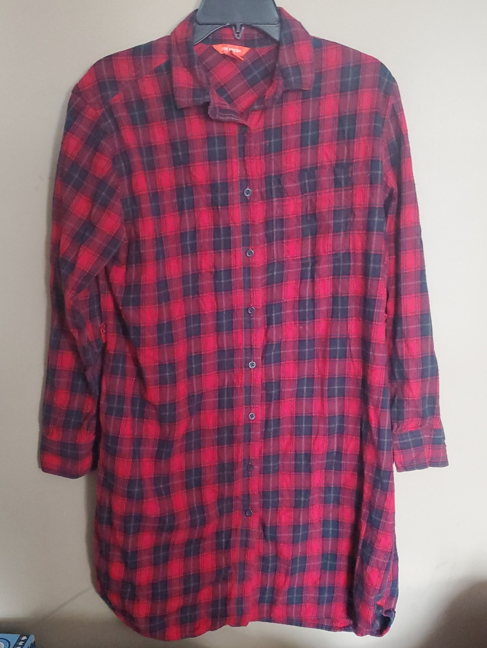 Red and Navy Plaid Button-Up Shirt dress Size Medium